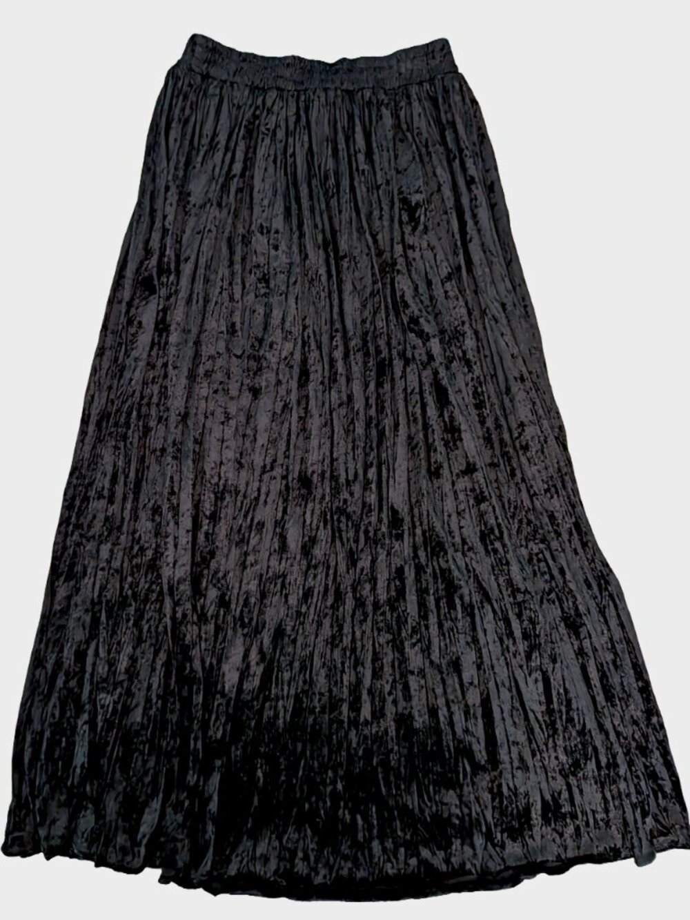 Vintage Clio Petites Black Crushed Velour Maxi Skirt Womens L Witchy Gothic Long